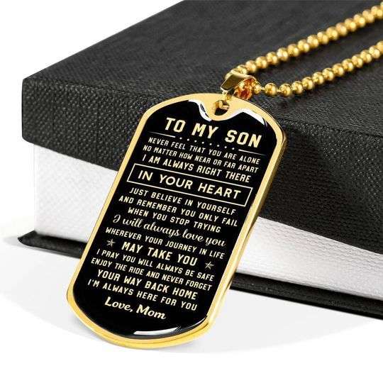 Son Dog Tag Custom Picture, Always Right There In Your Heart Dog Tag Necklace For Son Gifts For Son Rakva