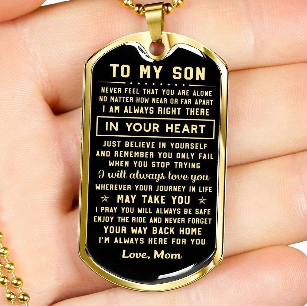 Son Dog Tag Custom Picture, Always Right There In Your Heart Dog Tag Necklace For Son Gifts For Son Rakva