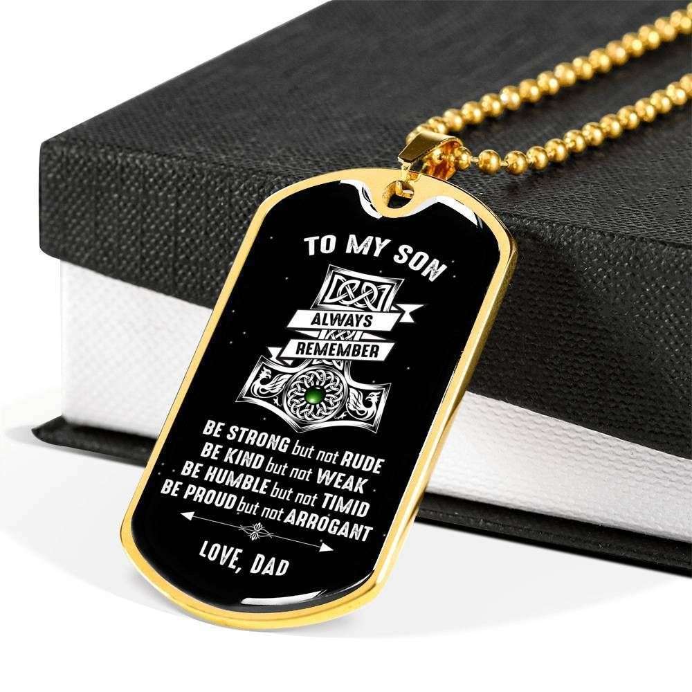 Son Dog Tag Custom Picture, Be Strong But Not Rude Dog Tag Necklace Gift For Son Gifts For Son Rakva