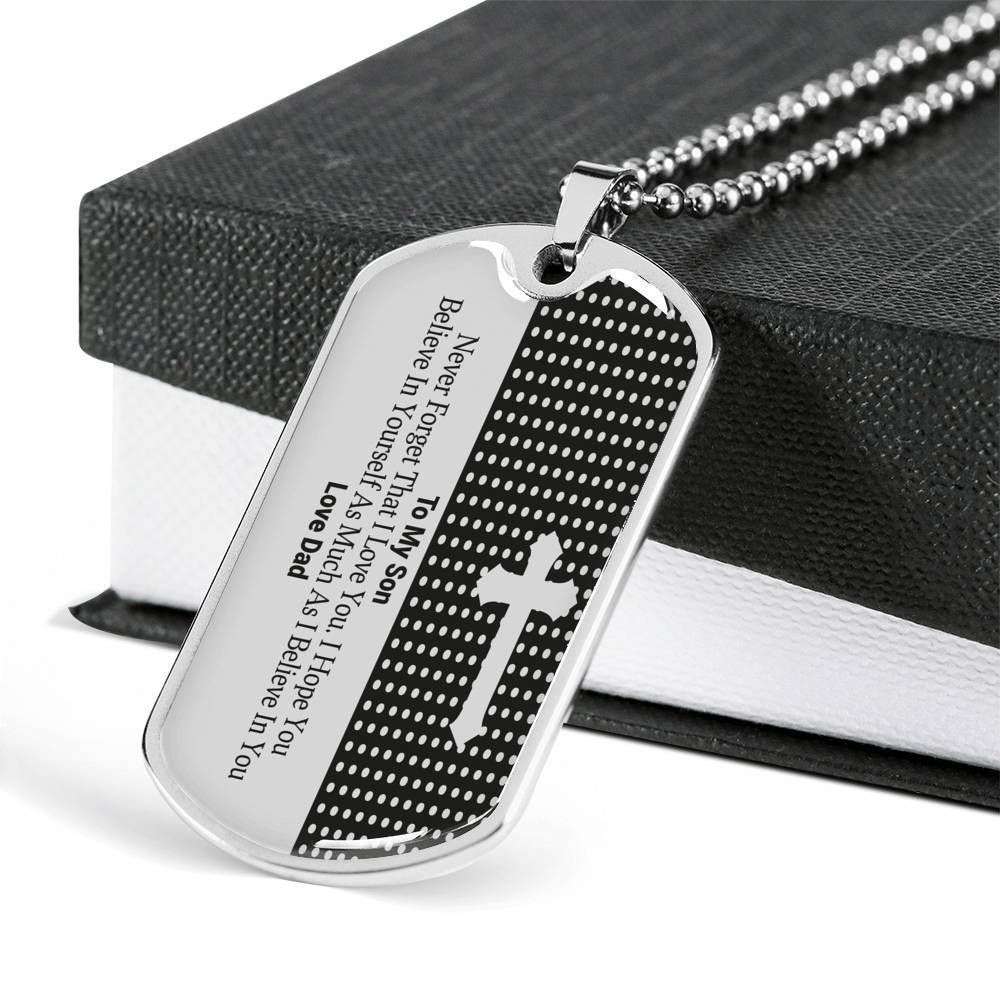 Son Dog Tag Custom Picture, Believe In Yourself Dad Giving Son Dog Tag Custom Picture Necklace Gifts For Son Rakva