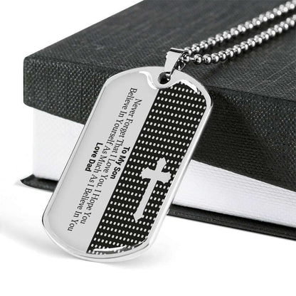 Son Dog Tag Custom Picture, Believe In Yourself Dad Giving Son Dog Tag Custom Picture Necklace Gifts For Son Rakva