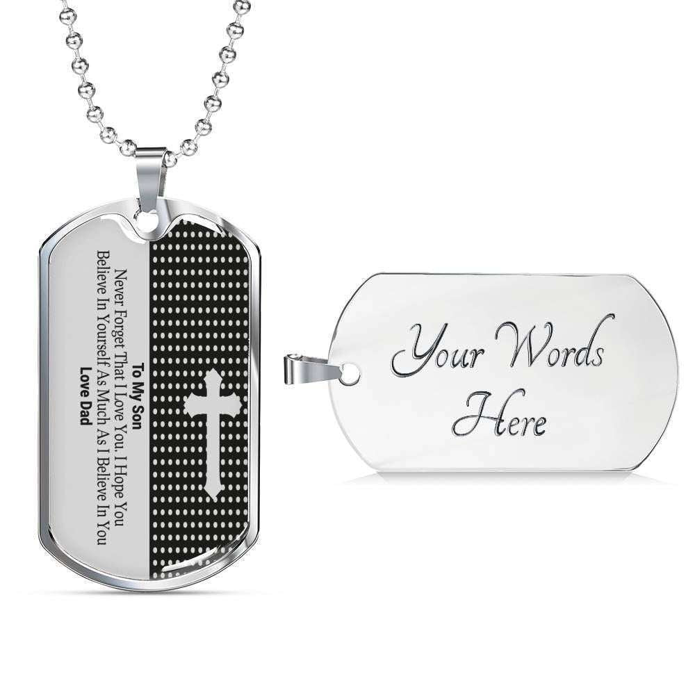 Son Dog Tag Custom Picture, Believe In Yourself Dad Giving Son Dog Tag Custom Picture Necklace Gifts For Son Rakva