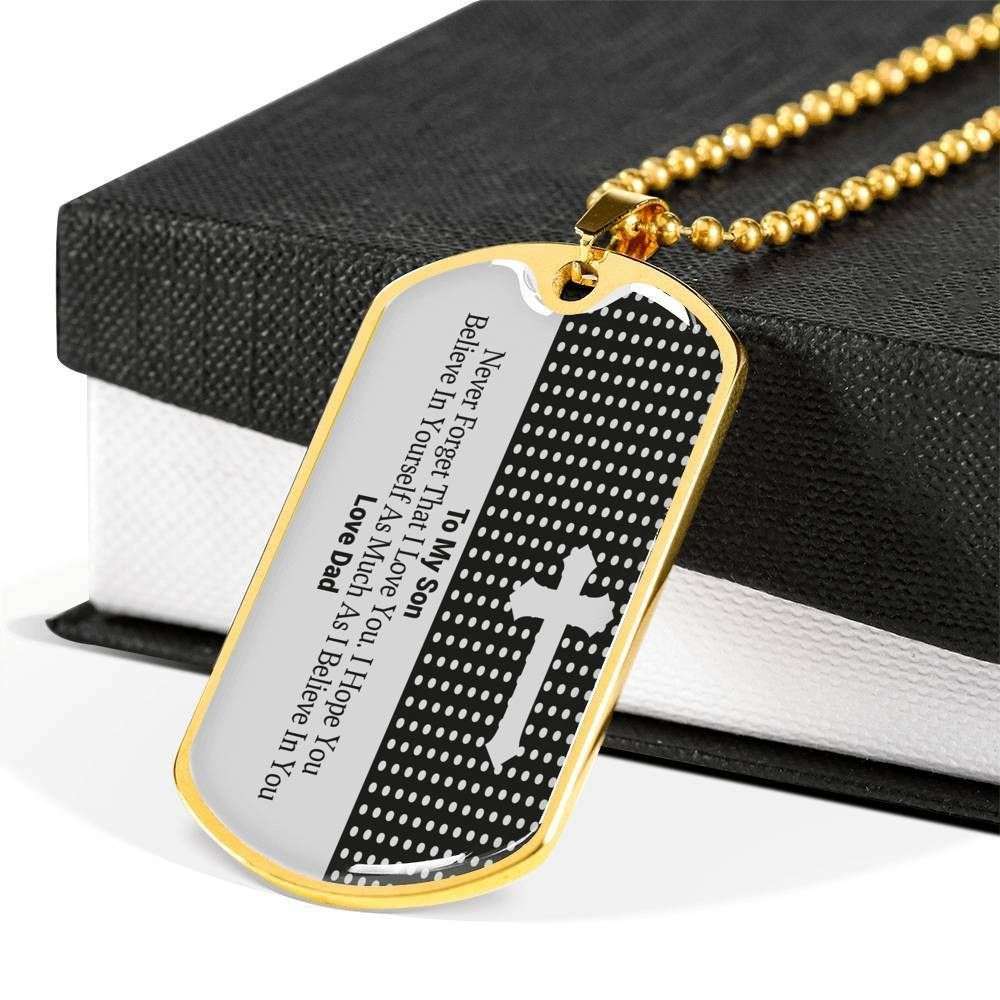 Son Dog Tag Custom Picture, Believe In Yourself Dad Giving Son Dog Tag Custom Picture Necklace Gifts For Son Rakva
