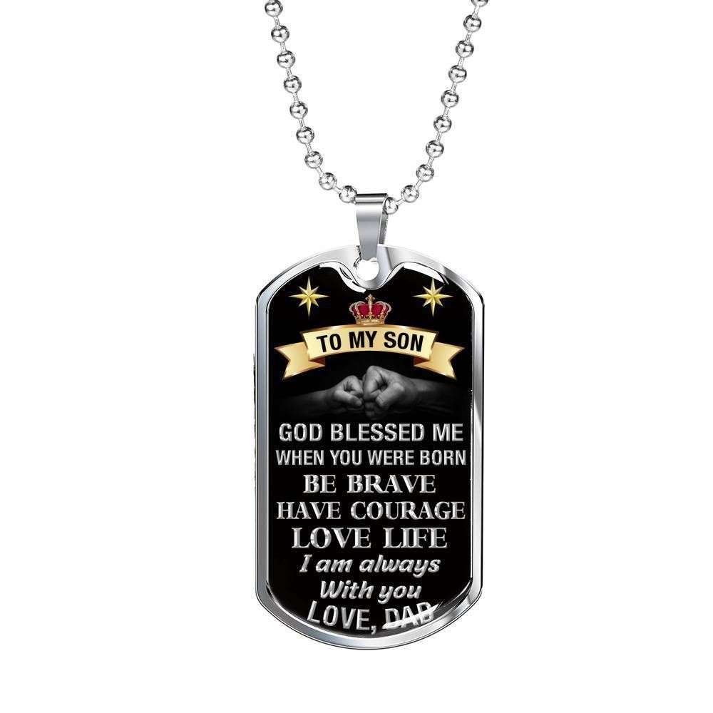 Son Dog Tag Custom Picture, Dad Giving Son Be Brave Have Courage Love Life Dog Tag Necklace Gifts For Son Rakva