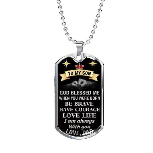 Son Dog Tag Custom Picture, Dad Giving Son Be Brave Have Courage Love Life Dog Tag Necklace Gifts For Son Rakva