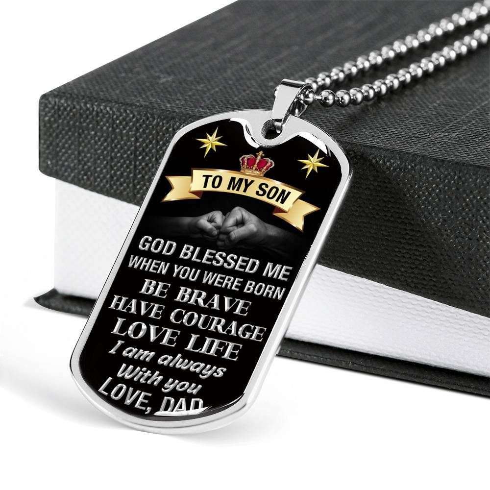 Son Dog Tag Custom Picture, Dad Giving Son Be Brave Have Courage Love Life Dog Tag Necklace Gifts For Son Rakva