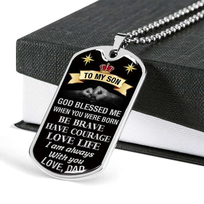 Son Dog Tag Custom Picture, Dad Giving Son Be Brave Have Courage Love Life Dog Tag Necklace Gifts For Son Rakva