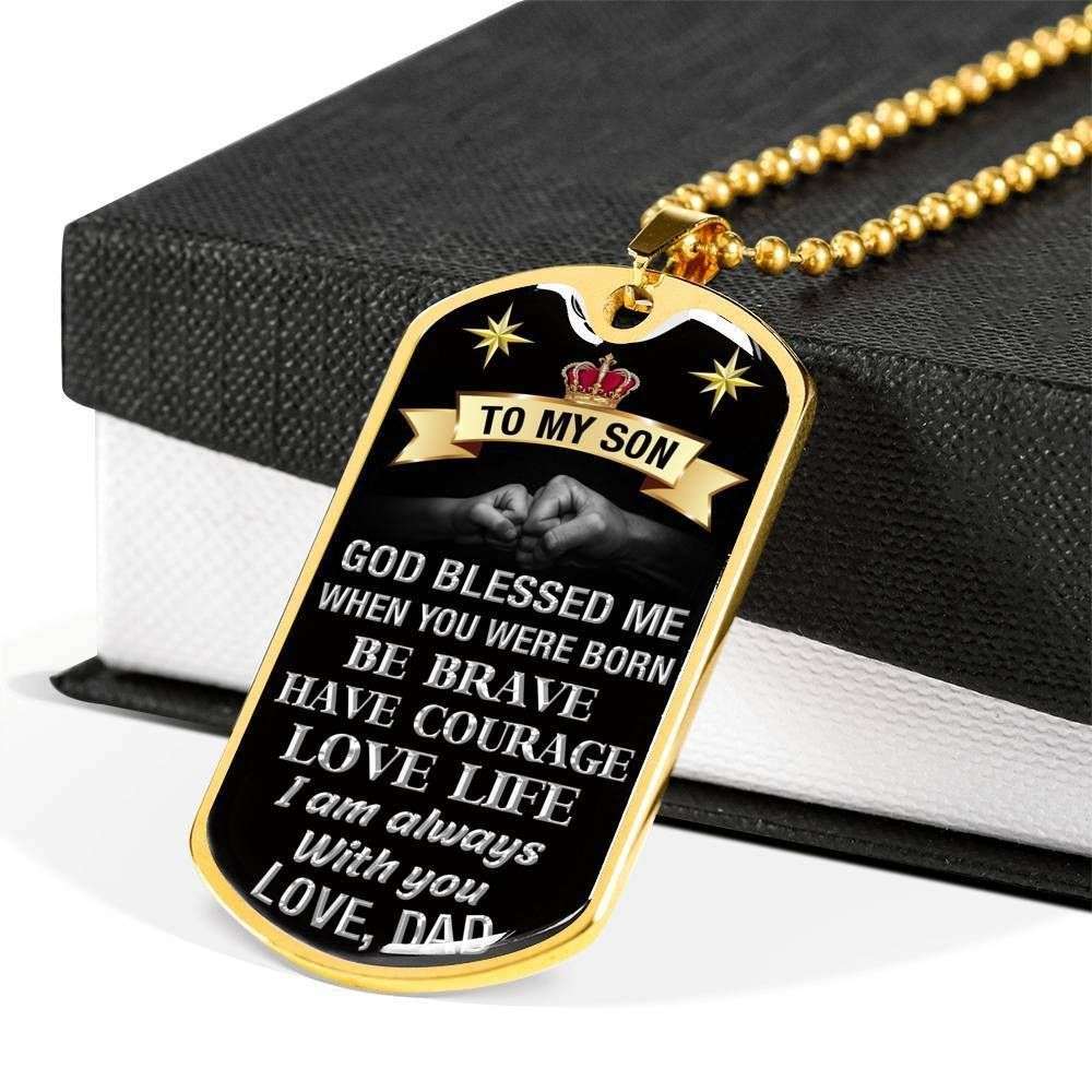 Son Dog Tag Custom Picture, Dad Giving Son Be Brave Have Courage Love Life Dog Tag Necklace Gifts For Son Rakva