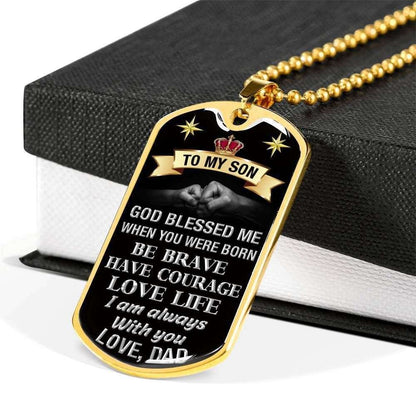 Son Dog Tag Custom Picture, Dad Giving Son Be Brave Have Courage Love Life Dog Tag Necklace Gifts For Son Rakva