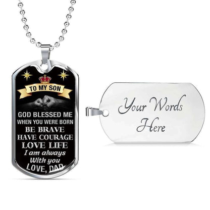Son Dog Tag Custom Picture, Dad Giving Son Be Brave Have Courage Love Life Dog Tag Necklace Gifts For Son Rakva