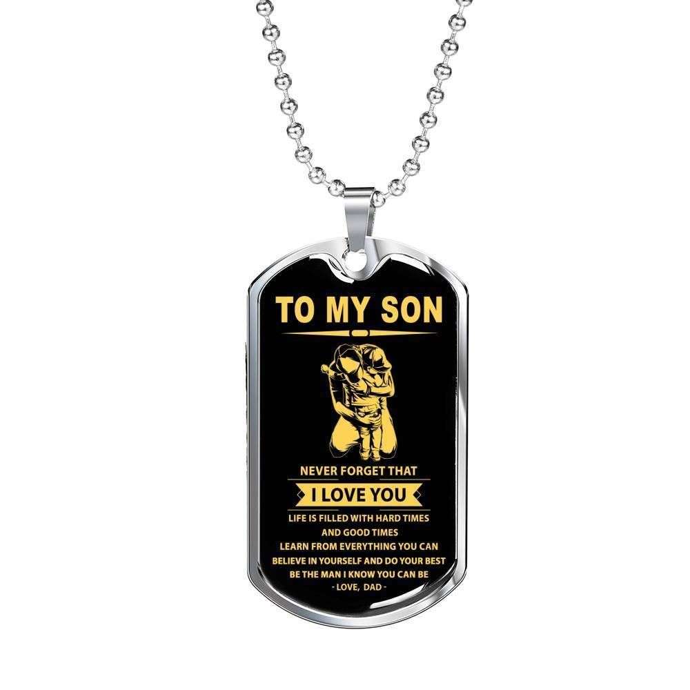 Son Dog Tag Custom Picture, Dad Giving Son Never Forget That I Love You Dog Tag Necklace Gifts For Son Rakva