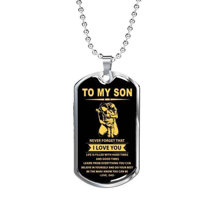 Son Dog Tag Custom Picture, Dad Giving Son Never Forget That I Love You Dog Tag Necklace Gifts For Son Rakva
