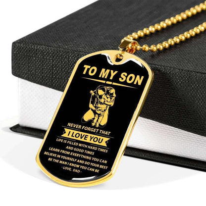 Son Dog Tag Custom Picture, Dad Giving Son Never Forget That I Love You Dog Tag Necklace Gifts For Son Rakva
