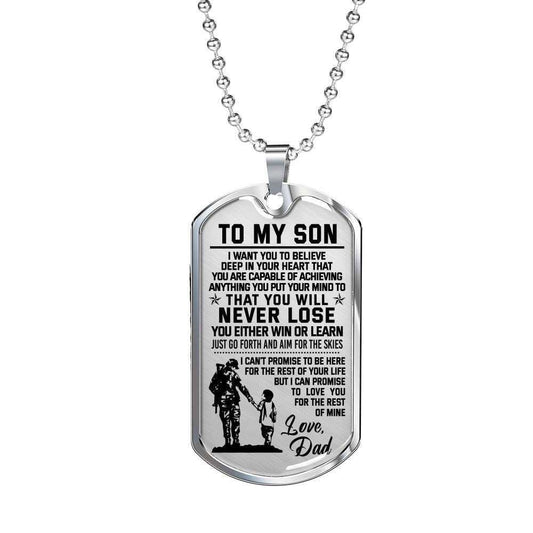 Son Dog Tag Custom Picture, Dad To Son You Either Win Or Learn Dog Tag Necklace Gifts For Son Rakva