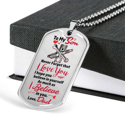 Son Dog Tag Custom Picture, Dog Tag Necklace Gift For Mechanic’S Son Belive In Yourself Gifts For Son Rakva