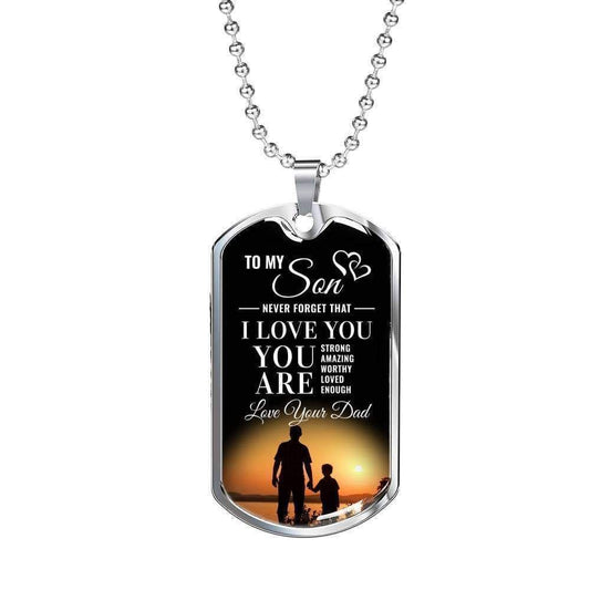 Son Dog Tag Custom Picture, Gift For Son Dog Tag Custom Picture Necklace Silver Necklace You Are Enough Gifts For Son Rakva