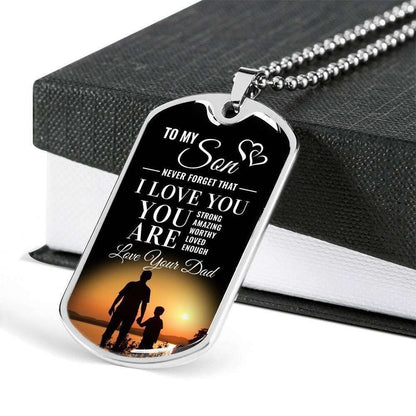 Son Dog Tag Custom Picture, Gift For Son Dog Tag Custom Picture Necklace Silver Necklace You Are Enough Gifts For Son Rakva