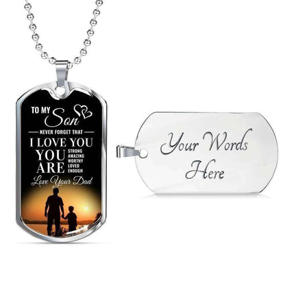 Son Dog Tag Custom Picture, Gift For Son Dog Tag Custom Picture Necklace Silver Necklace You Are Enough Gifts For Son Rakva
