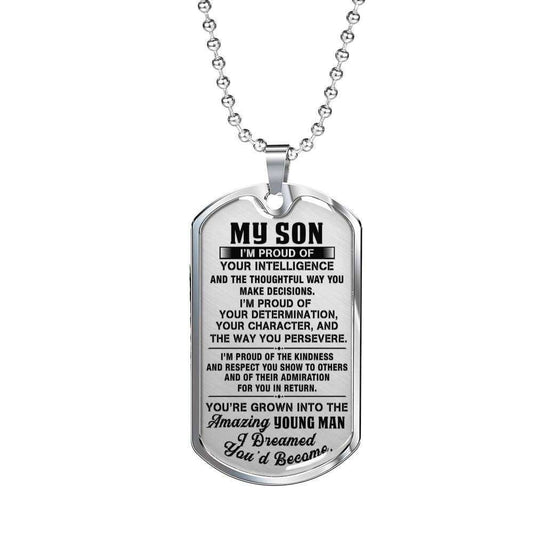 Son Dog Tag Custom Picture, Gift For Son Stainless Dog Tag Necklace I’M Proud Of You Custom Engraved Gifts For Son Rakva