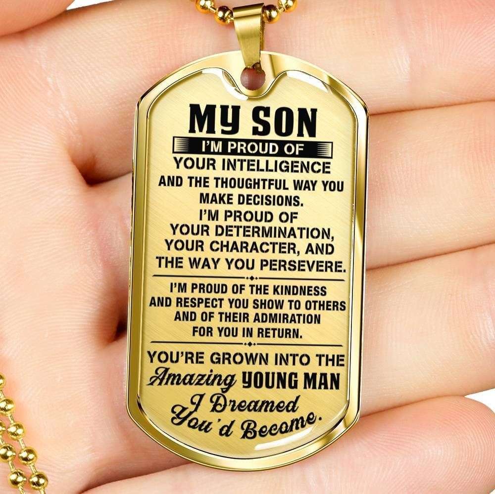 Son Dog Tag Custom Picture, Gift For Son Stainless Dog Tag Necklace I’M Proud Of You Custom Engraved Gifts For Son Rakva
