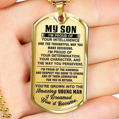 Son Dog Tag Custom Picture, Gift For Son Stainless Dog Tag Necklace I’M Proud Of You Custom Engraved Gifts For Son Rakva