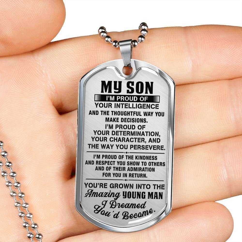 Son Dog Tag Custom Picture, Gift For Son Stainless Dog Tag Necklace I’M Proud Of You Custom Engraved Gifts For Son Rakva