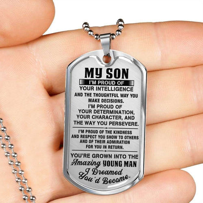 Son Dog Tag Custom Picture, Gift For Son Stainless Dog Tag Necklace I’M Proud Of You Custom Engraved Gifts For Son Rakva