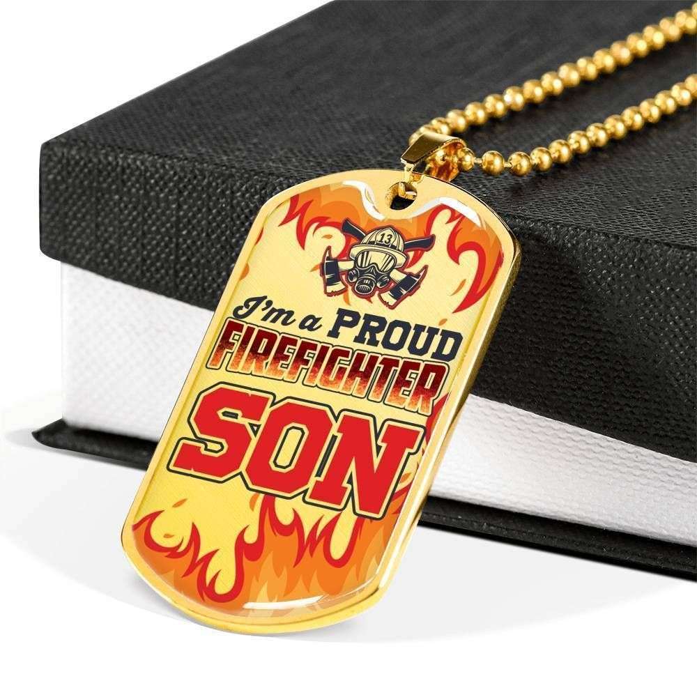 Son Dog Tag Custom Picture, I Am A Proud Firefighter Son Dog Tag Custom Picture Necklace For Son Gifts For Son Rakva