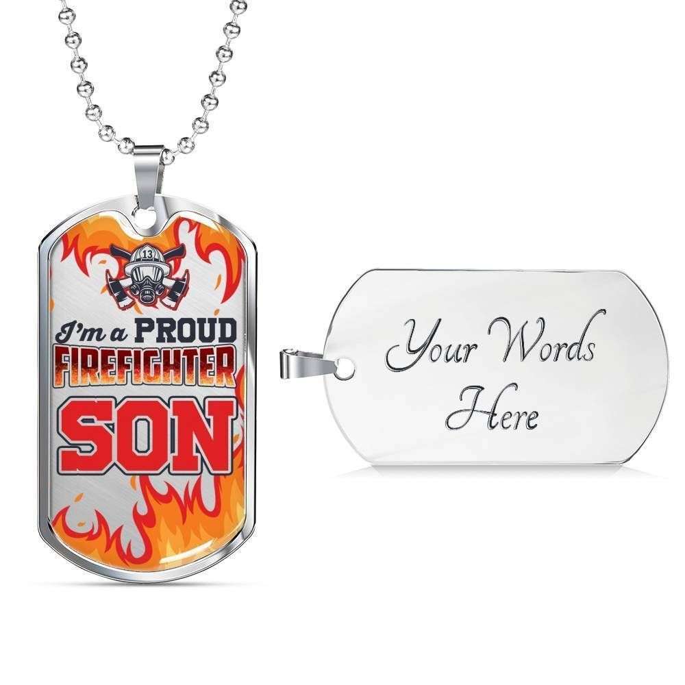 Son Dog Tag Custom Picture, I Am A Proud Firefighter Son Dog Tag Custom Picture Necklace For Son Gifts For Son Rakva