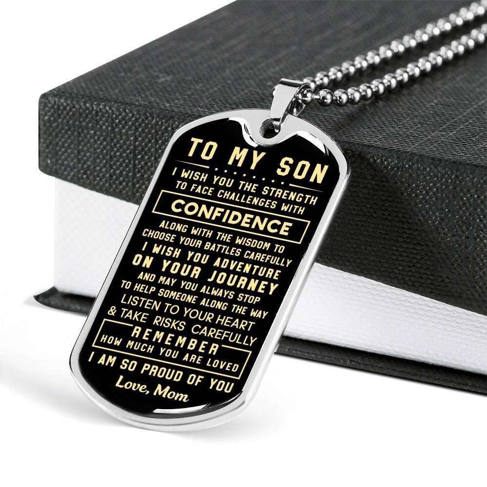 Son Dog Tag, Custom Picture I’M So Proud Of You Dog Tag Military Chain Necklace Mom Gift For Son Gifts For Son Rakva