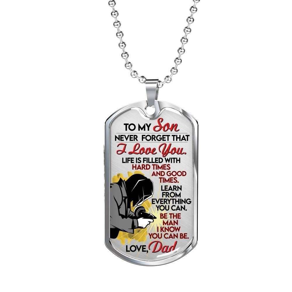 Son Dog Tag, Custom Picture Learn From Everything Dog Tag Military Chain Necklace Gift For Welder’S Son Gifts For Son Rakva