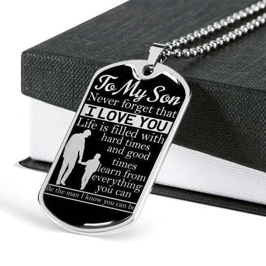 Son Dog Tag Custom Picture, Life Is Filled With Hard And Good Times Dog Tag Necklace For Son Gifts For Son Rakva