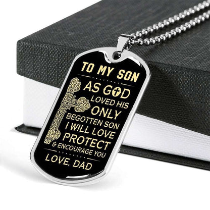 Son Dog Tag, Custom Picture Love Protect Encourage You Dog Tag Military Chain Necklace Gift For Son Gifts For Son Rakva
