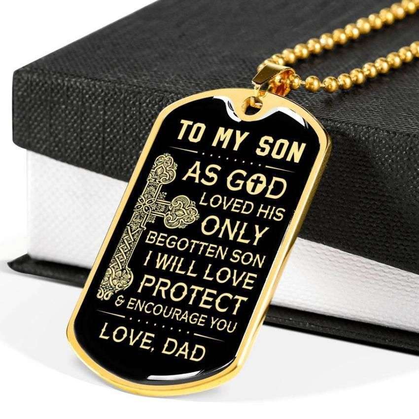 Son Dog Tag, Custom Picture Love Protect Encourage You Dog Tag Military Chain Necklace Gift For Son Gifts For Son Rakva
