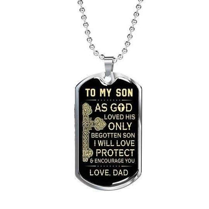 Son Dog Tag Custom Picture, Love Protect Encourage You Dog Tag Necklace Gift For Son Gifts For Son Rakva