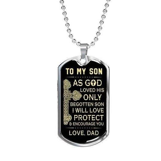 Son Dog Tag Custom Picture, Love Protect Encourage You Dog Tag Necklace Gift For Son Gifts For Son Rakva