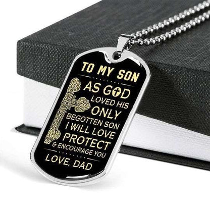 Son Dog Tag Custom Picture, Love Protect Encourage You Dog Tag Necklace Gift For Son Gifts For Son Rakva