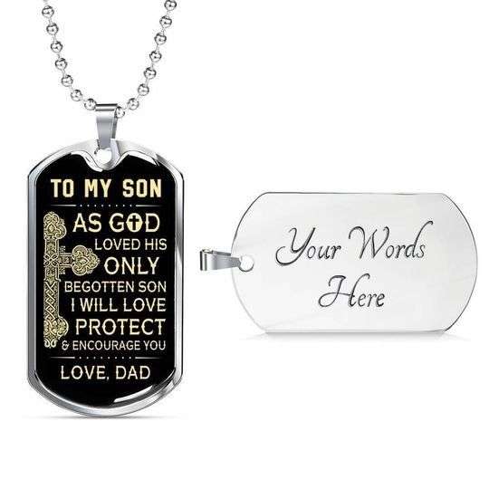 Son Dog Tag Custom Picture, Love Protect Encourage You Dog Tag Necklace Gift For Son Gifts For Son Rakva