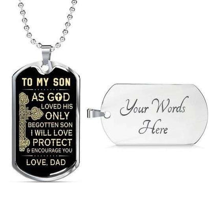 Son Dog Tag Custom Picture, Love Protect Encourage You Dog Tag Necklace Gift For Son Gifts For Son Rakva