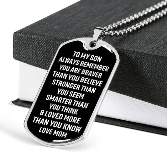 Son Dog Tag, Custom Picture Loved More Than You Know Mom Giving Son Dog Tag Military Chain Necklace Gifts For Son Rakva