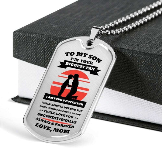 Son Dog Tag, Custom Picture Mom Gift For Son Dog Tag Military Chain Necklace I’M Your Biggest Fan And Protector Dog Tag Rakva
