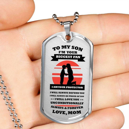 Son Dog Tag, Custom Picture Mom Gift For Son Dog Tag Military Chain Necklace I’M Your Biggest Fan And Protector Dog Tag Rakva