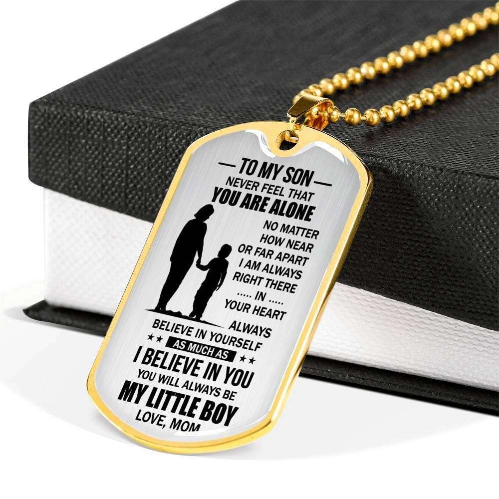 Son Dog Tag, Custom Picture Mom Gift For Son Dog Tag Military Chain Necklace Stainless Silver Necklace Never Feel That You’Re Alone Gifts For Son Rakva