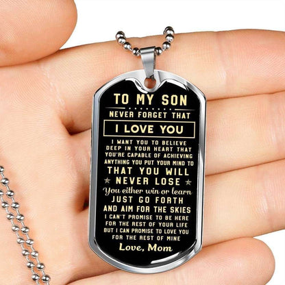Son Dog Tag, Custom Picture Mom Giving Son Dog Tag Military Chain Necklace You Will Never Lose Gifts For Son Rakva