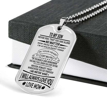 Son Dog Tag Custom Picture, Never Feel That You Are Alone Dog Tag Military Chain Necklace For Son Gifts For Son Rakva