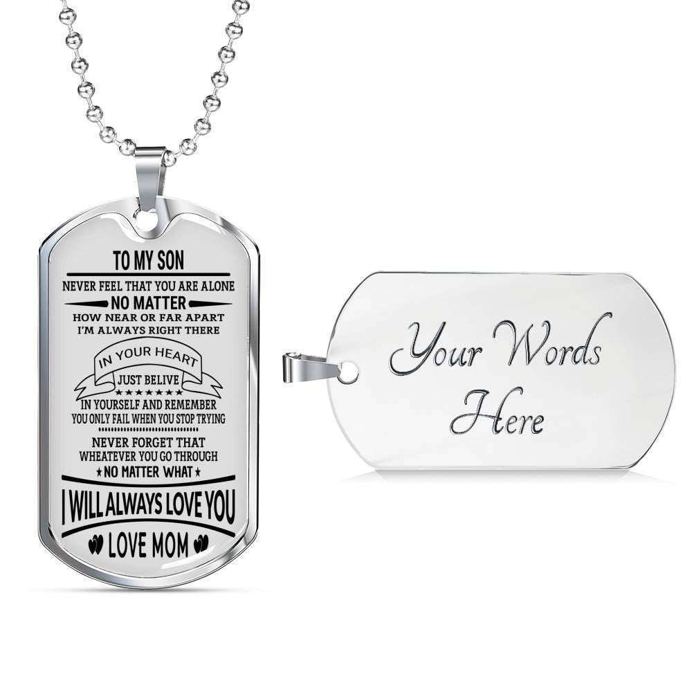 Son Dog Tag Custom Picture, Never Feel That You Are Alone Dog Tag Military Chain Necklace For Son Gifts For Son Rakva