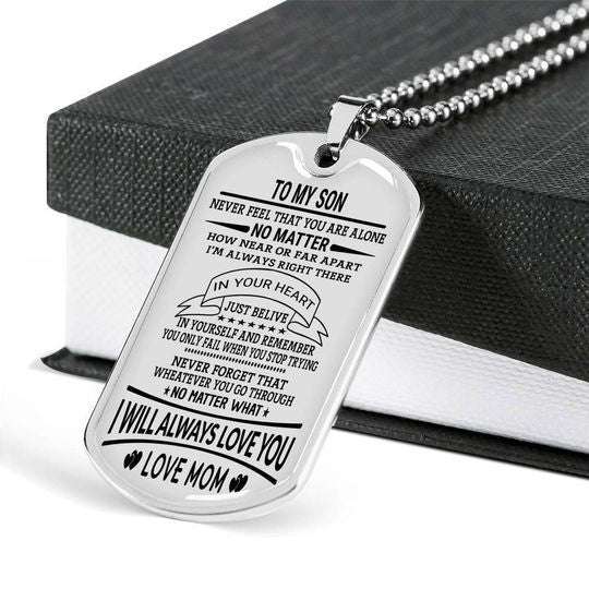 Son Dog Tag Custom Picture, Never Feel That You Are Alone Dog Tag Necklace For Son Gifts For Son Rakva