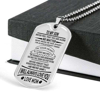 Son Dog Tag Custom Picture, Never Feel That You Are Alone Dog Tag Necklace For Son Gifts For Son Rakva