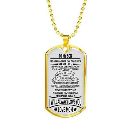 Son Dog Tag Custom Picture, Never Feel That You Are Alone Dog Tag Necklace For Son Gifts For Son Rakva