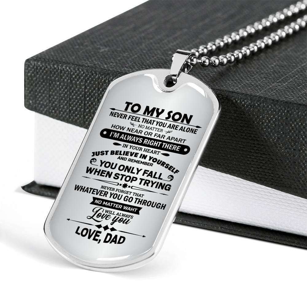Son Dog Tag Custom Picture, Never Feel That You’Re Alone Dog Tag Military Chain Necklace For Son Gifts For Son Rakva